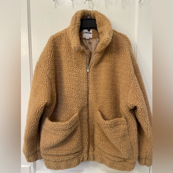 Pixie Coat Teddy Sherpa Caramel Oversized - Main Image